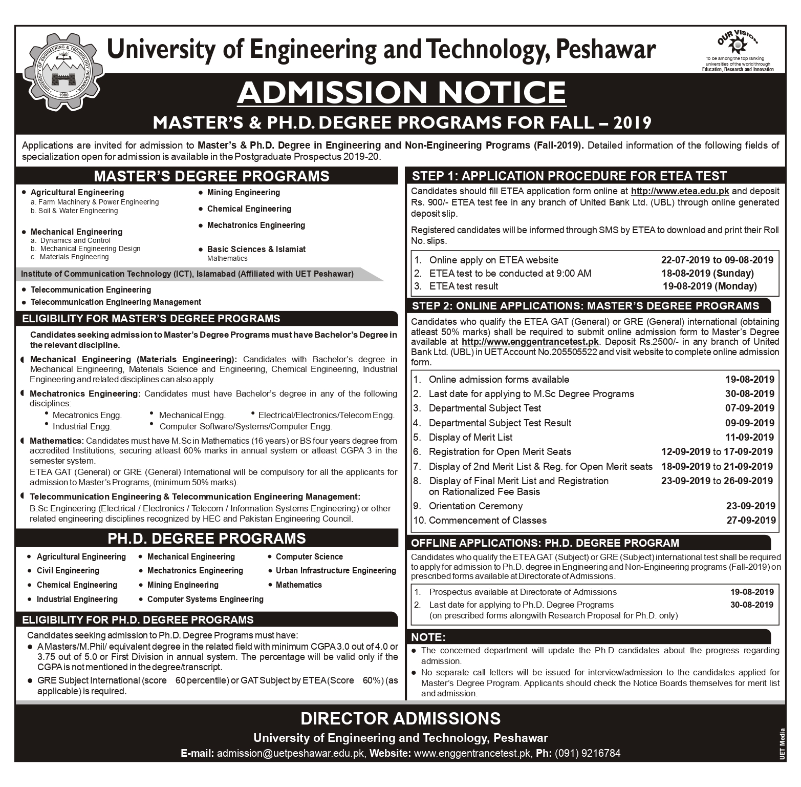 UET Peshawar Non Engineering Undergraduate Program Admission 2019 Apply Online