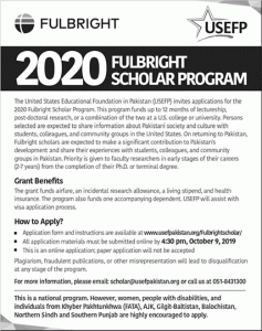 USEFP Fulbright Scholarship Program 2021 For Pakistan Apply Online