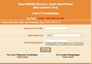 Swat Wildlife Division Jobs NTS Test Result 2021