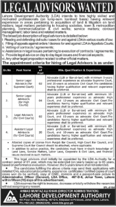 Lahore Development Authority Senior Legal Advisor Jobs 2019 Application Form