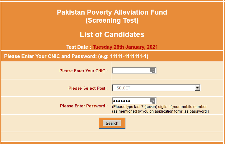 Pakistan Poverty Alleviation Fund Jobs NTS Roll No Slips 2021 Online Download