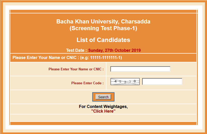 Bacha Khan University Charsadda Jobs NTS Test Roll No Slip 2019