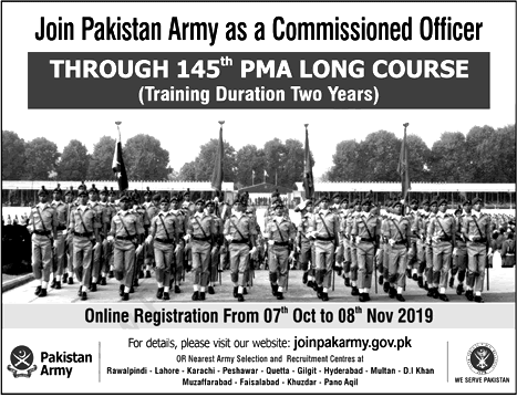 Join Pak Army as Commissioned Officer 145 PMA Long Course 2019 Online Registration