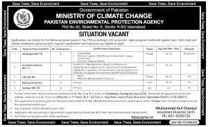 Pakistan Environment Protection Agency CTS Jobs 2019 Online Application Form