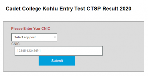 Cadet College Kohlu Entry Test CTSP Result 2021 Check Online