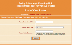 Policy & Strategic Planning Unit Jobs NTS Test Roll No Slip 2021