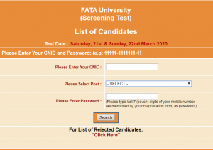 FATA University Jobs NTS Test Roll Number Slip 2021