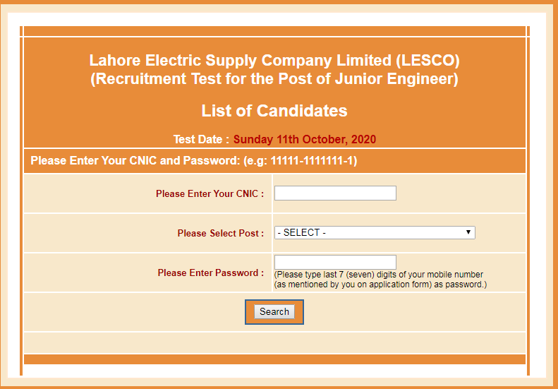 LESCO Junior Engineer Jobs 2021 NTS Roll Number Slips Download Online