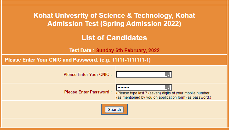 KUST Admission Test NTS Result 2023 Check Online By Roll No 