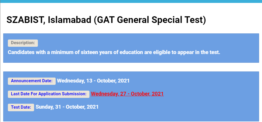 SZABIST Admission NTS GAT Test Result 2021 Check Online