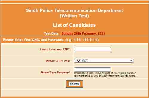 Sindh Police Telecommunication Jobs NTS Roll Number Slips 2021 Download Online