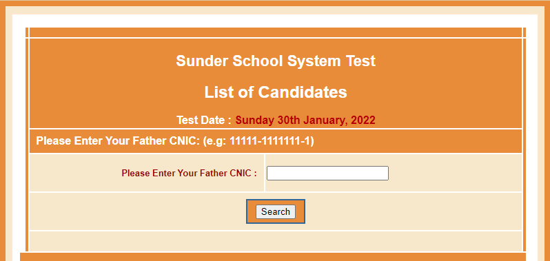 Sundar Stem School Admission Test NTS Result 2022 Candidate List