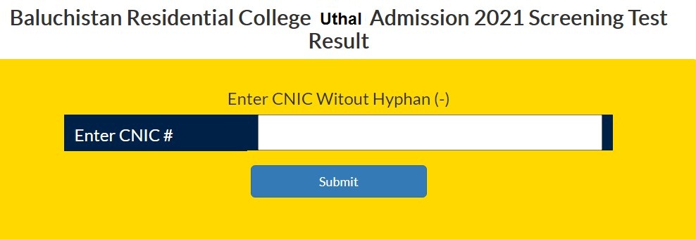 BRC Uthal 7th Class CTSP Test Result 2021 Merit List Check Online by CNIC