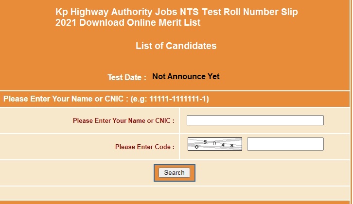 Kp Highway Authority Jobs NTS Test Roll Number Slip 2021 Download Online