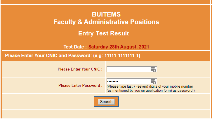 BUITEMS Admission NTS Entrance Test Result 2021 Check Online