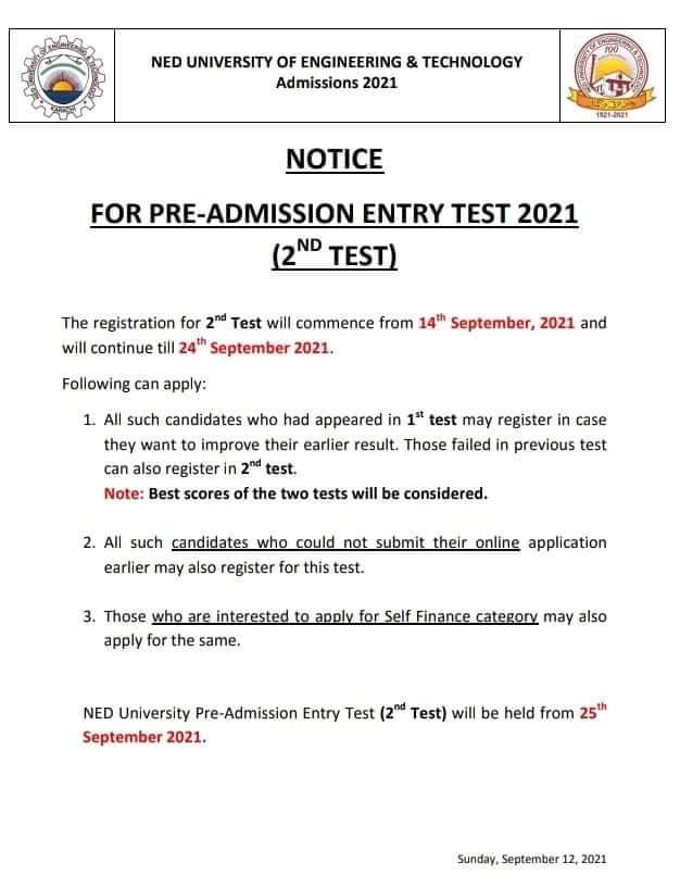 NED University Admission Entry Test Result 2021 Answer Key