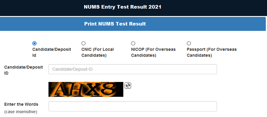 NUMS Test Merit List 2021 MBBS/BDS