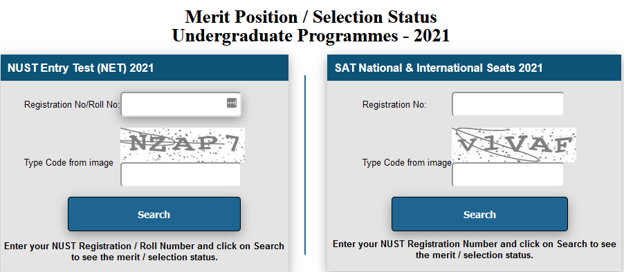 NUST Undergraduate Merit List 2021 Result