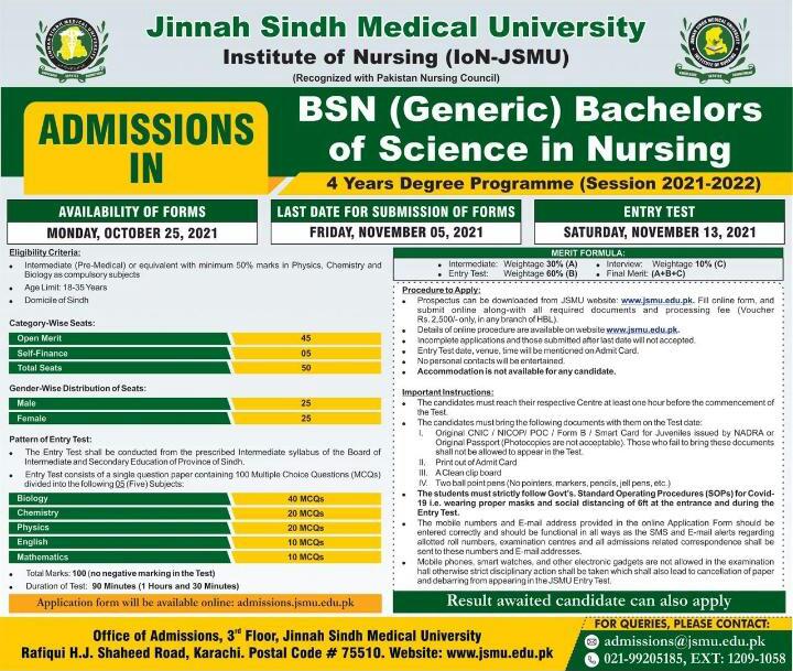 JSMU BS Nursing Admission 2021 Apply Online Test Date 