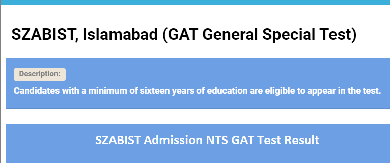 SZABIST Admission NTS GAT Test Result 2024 Check Online