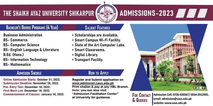 SAUS Bachelors Admission 2024 Apply Online Last Test Date