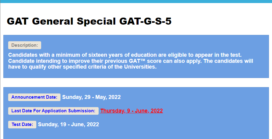 NTS Special GAT General Test Roll No Slip 2022 Test Date Merit List