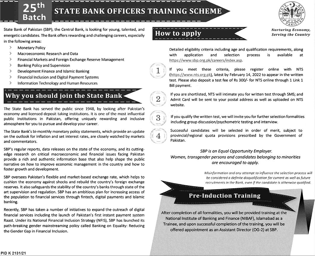 State Bank of Pakistan SBP NTS Jobs 2023 Apply Online Last Test Date