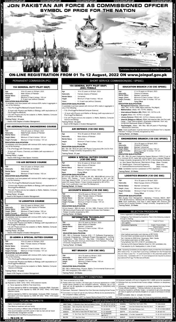 Join PAF As Commission Officers 2022 Registration Online Roll No Slips Test Schedule