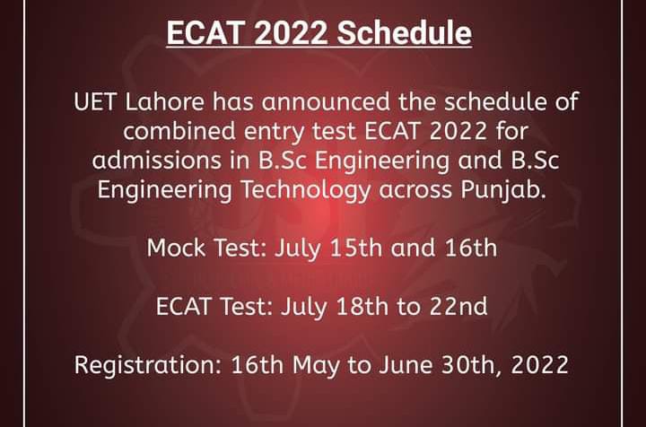 UET ECAT Entry Test Registration 2022 Online Roll No Slip Final Merit List
