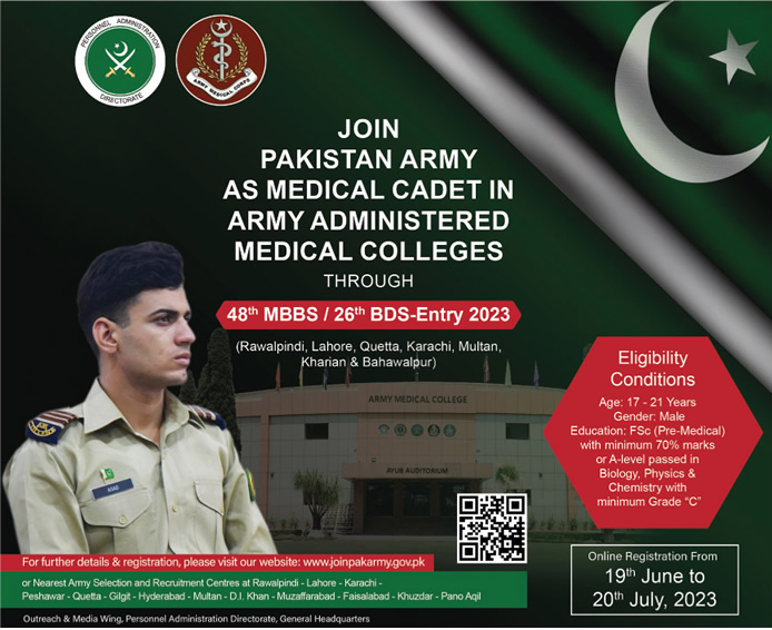 Join Pak Army as Medical Cadet 2024 Registration Online Test Date