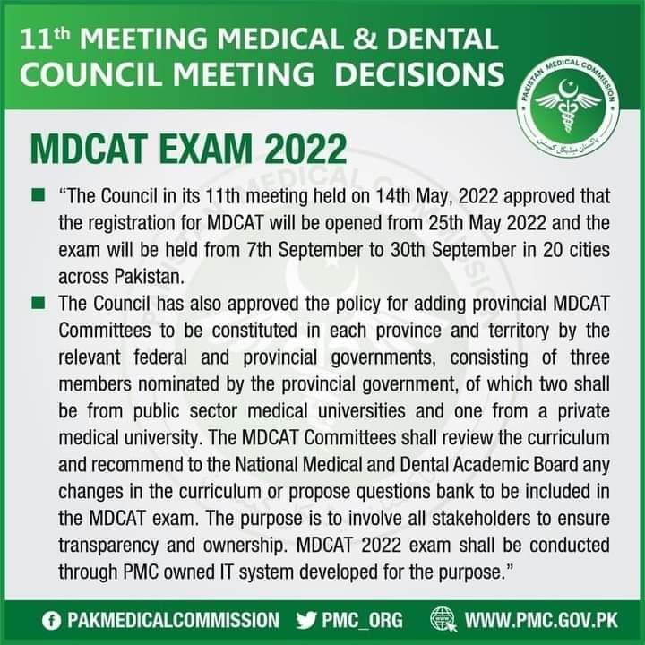 MDCAT Entry Test 2022 Last Date Test Centers Syllabus