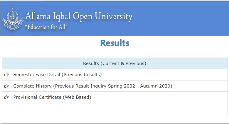 Enrollment AIOU Result 2023 Login Autumn and Spring