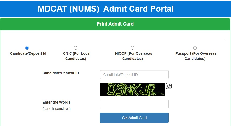 NUMS Entry Test Admit Card 2023 [NUMS Roll No Slip] Download Online