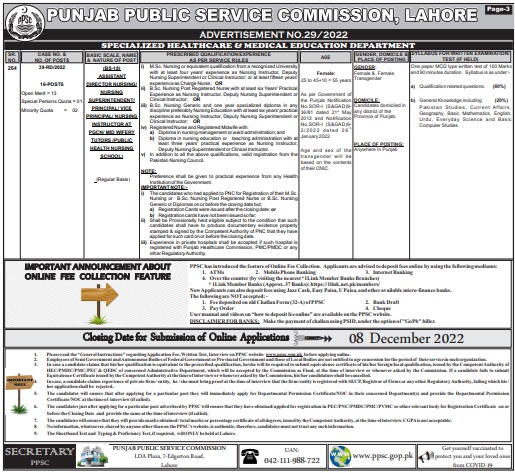 PPSC Specialized Healthcare & Medical Education Jobs 2022 Apply Online