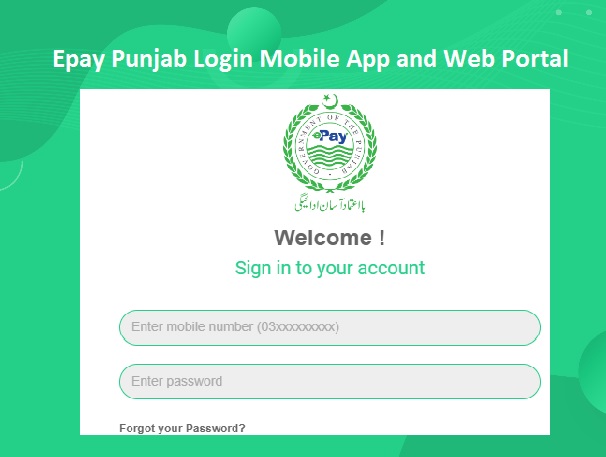 Epay Punjab Login Mobile App and Web Portal