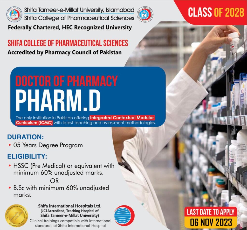 Shifa College of Pharmaceutical Admission 2023 Online Application Form