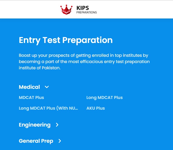 KIPS Entry Test Preparation 2024 Online MDCAT ECAT NUST NUMS