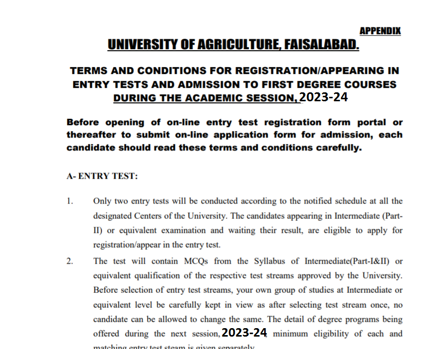 UAF Entry Test Syllabus 2023 PDF Download Past Paper
