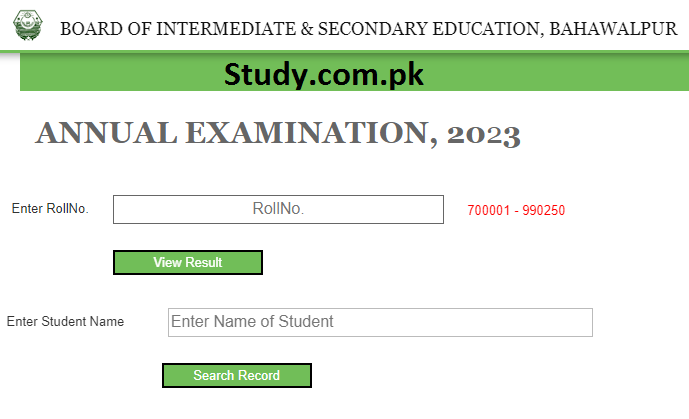 Bahawalpur Board 9th Class Result 2024 Online By Name
