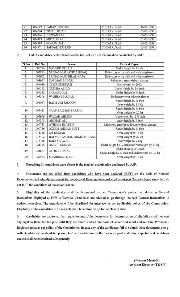 FPSC Inspector ASF Documents submission List