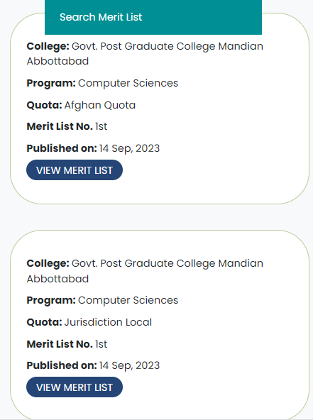 Govt Post Graduate College Mandian Merit List 2024 Check Online