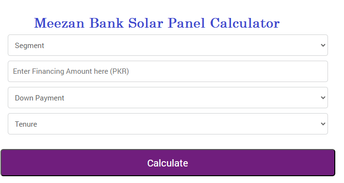 Meezan Bank Solar Panel Payments Calculator