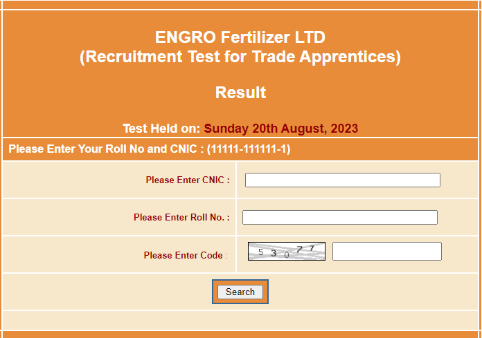 NTS Engro Fertilizer LTD Result 2023 Test Date 20 August