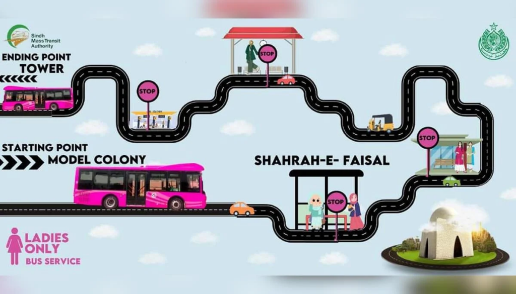 Pink Peoples Bus Service Karachi Routes Timing