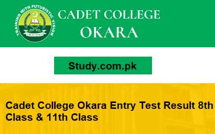 Cadet College Okara Entry Test Result 2024 8th and 11th Class Online