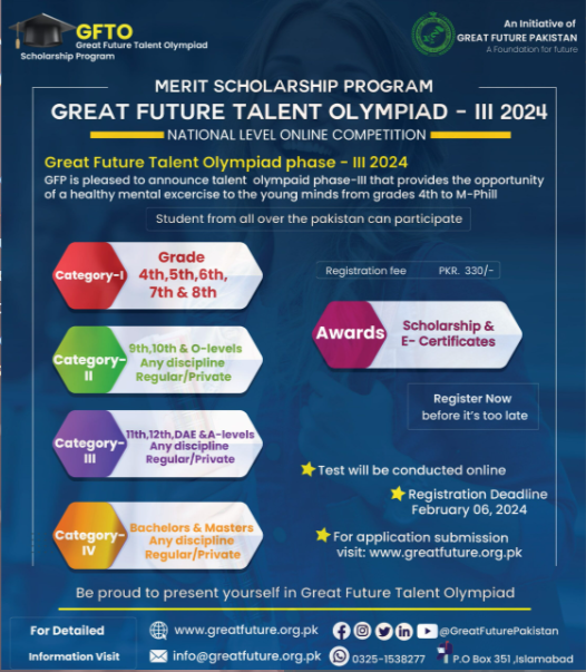 GFTO Merit Scholarship Phase III 2024 Registration Online Last Date