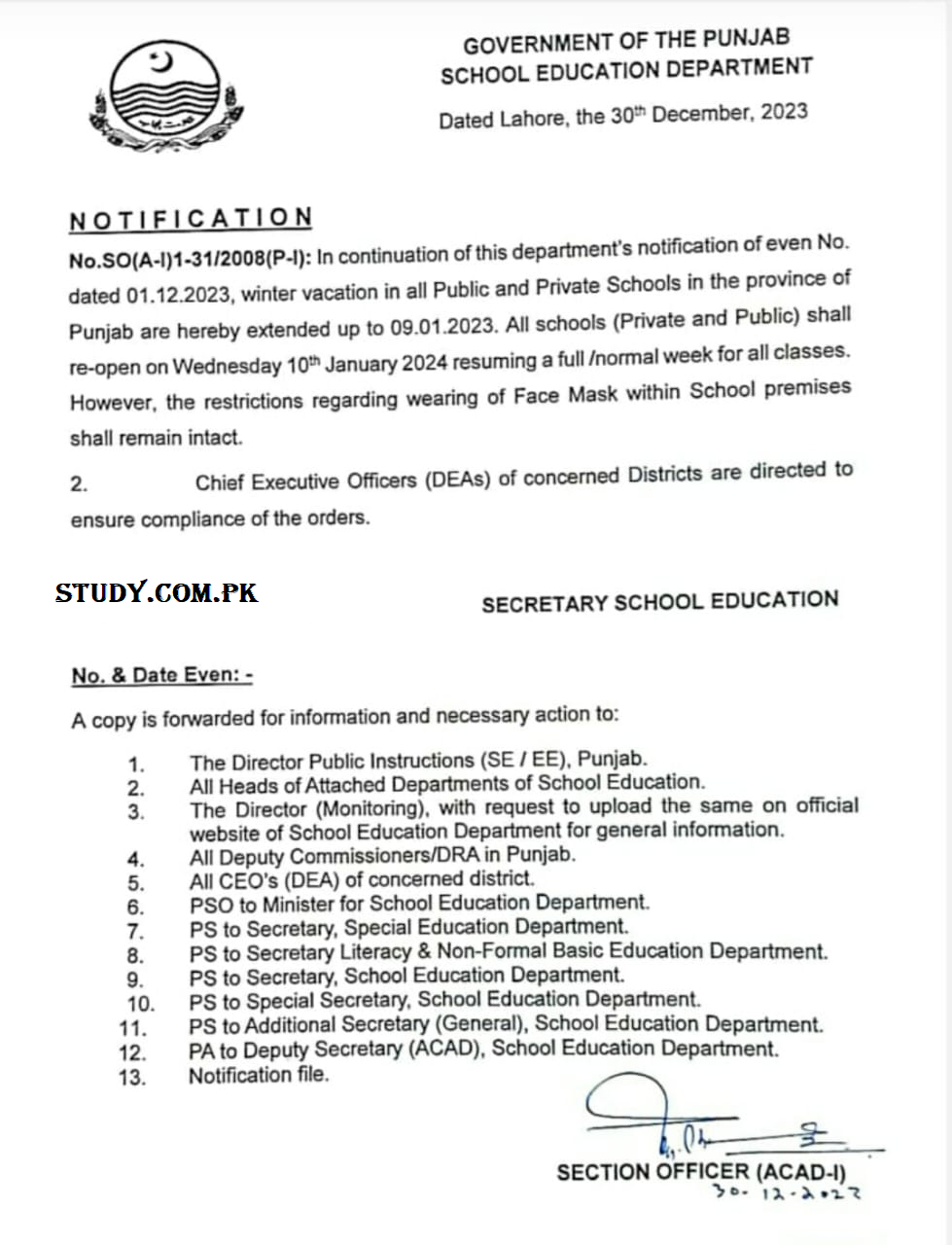 Latest News About School Holidays In Punjab Extended